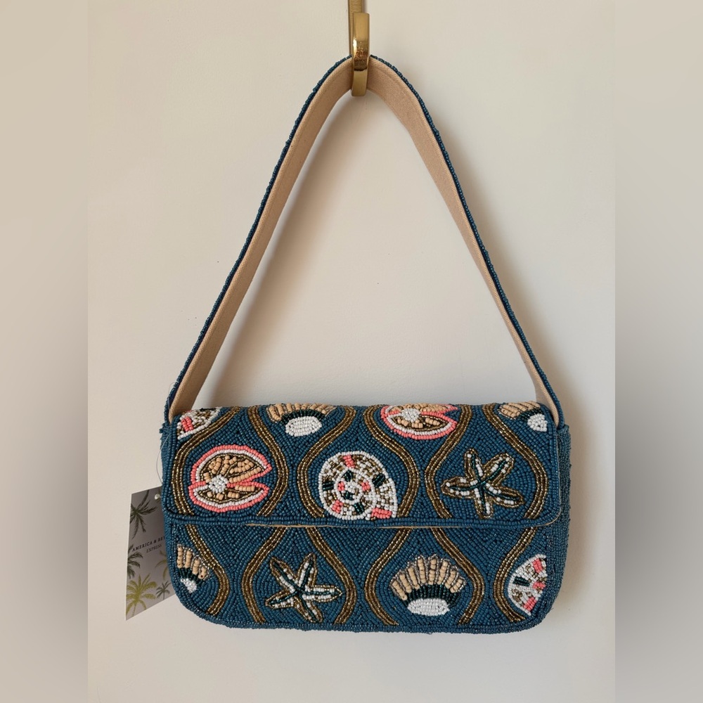 America & beyond Beaded Blue seashell Shoulder Bag